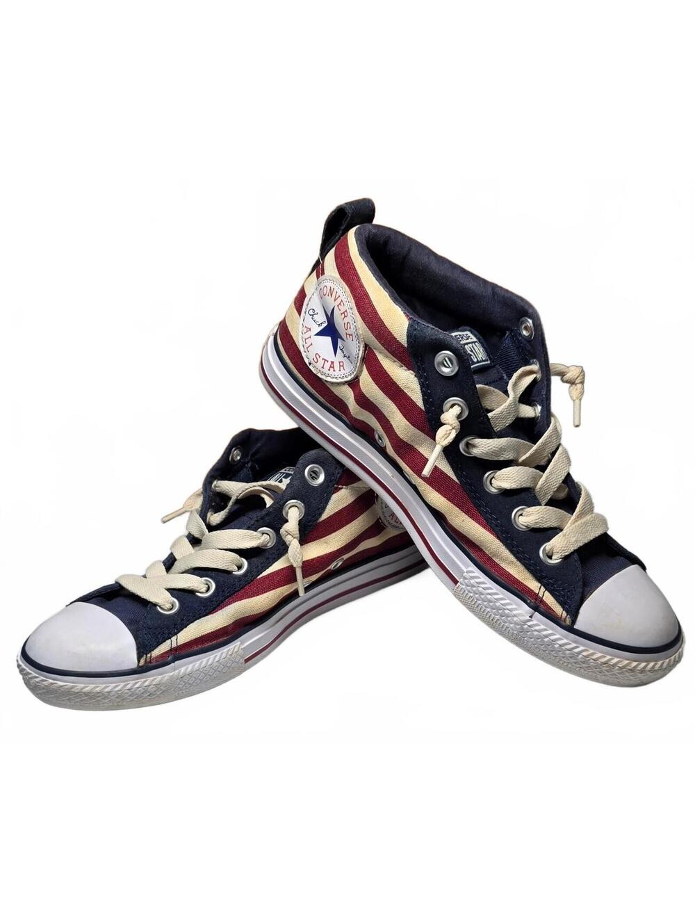 Mens Sz 5/Women's 6.5/7 Converse All Star Mid-Top Sneakers w/Red & Beige Stripes